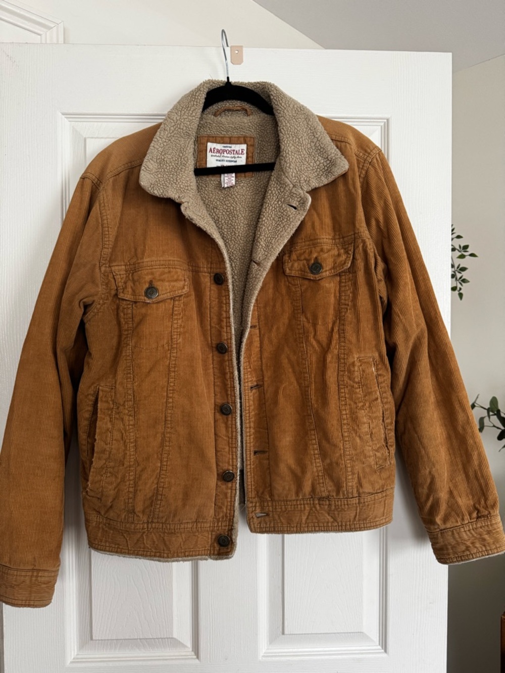 Aeropostale Men's Brown Corduroy Sherpa-Trim Jacket